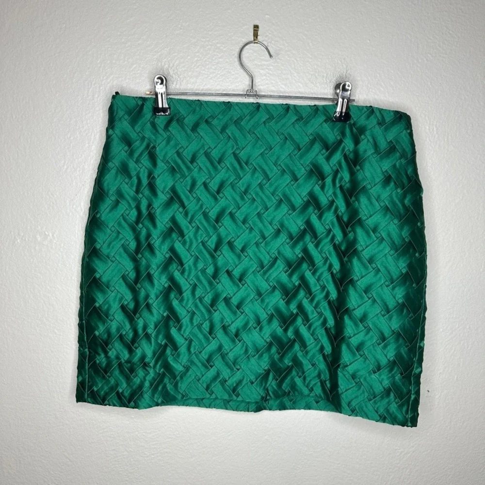 Amanda Uprichard Hope Skirt in Dark Green Basketweave NWT‎ Satin Size L